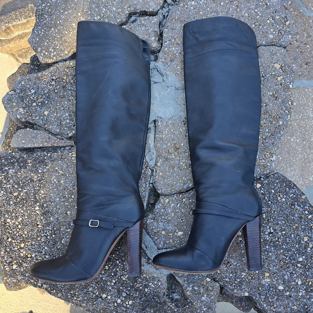 Vero Cuoio Womens Black Leather Riding Boots Made in Italy size 37.5 US Size 7.5